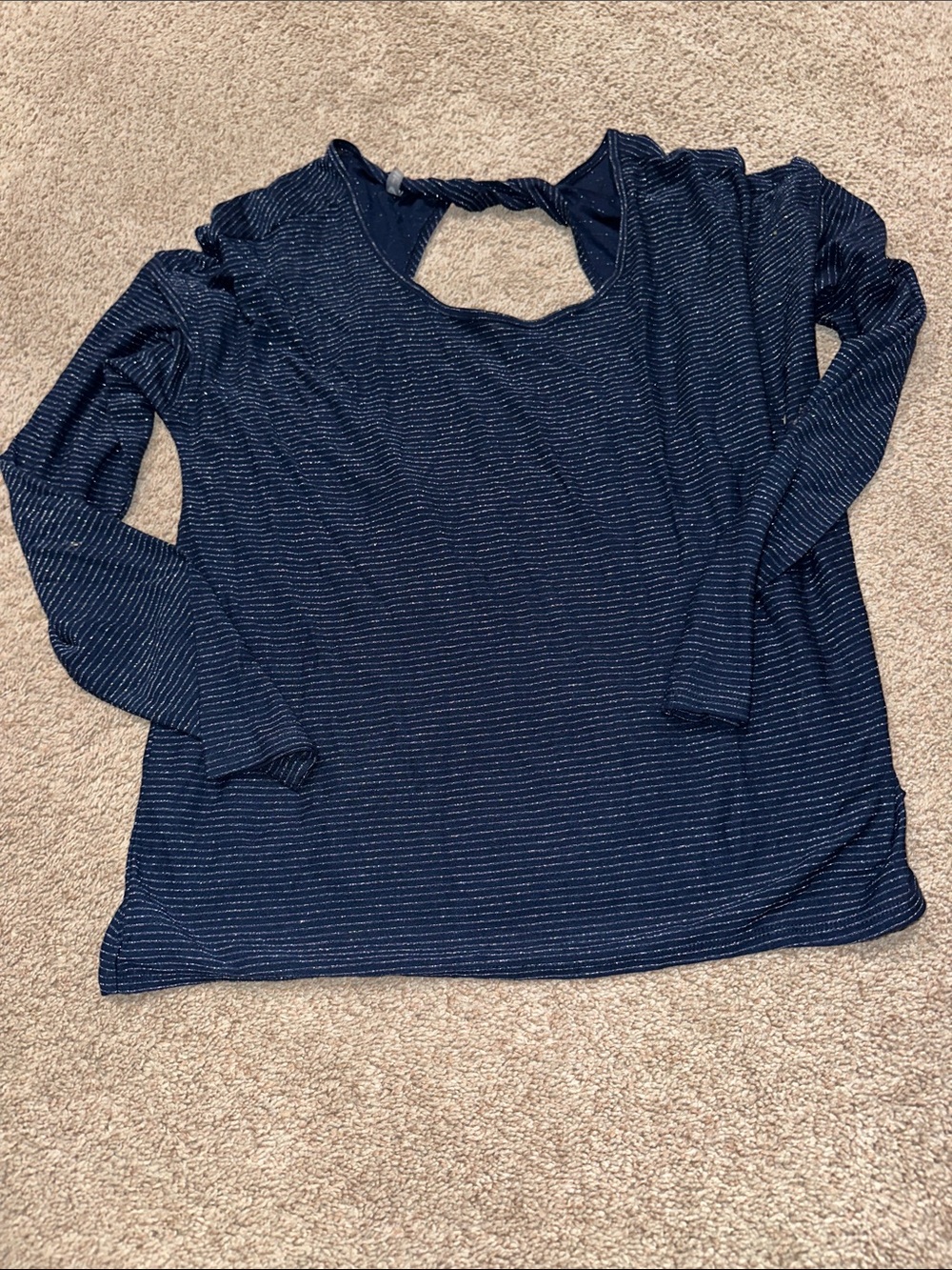 MTA Sport Navy Long-Sleeve Twist-Back Top with Metallic Stripes